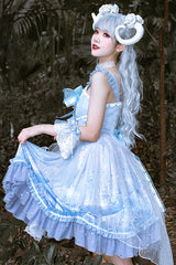 Blue Ruffled Stitching Seam 3D Print Sweet Lolita JSK Dress - Product - 5