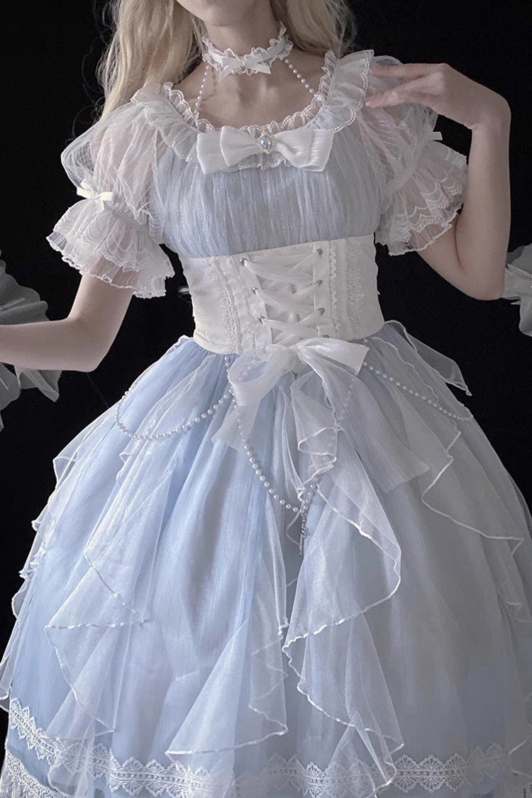 Blue Short Sleeves Ruffle Hanayome Sweet Mermaid Princess Lolita Dress - Product - 5