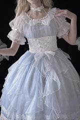Blue Short Sleeves Ruffle Hanayome Sweet Mermaid Princess Lolita Dress - Product - 5