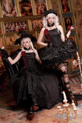 Black  [Letters & Poems · Twilight] Multi-Layered Jacquard Ruffled Witch Gothic Lolita Skirt 2 Versions - Product - 10