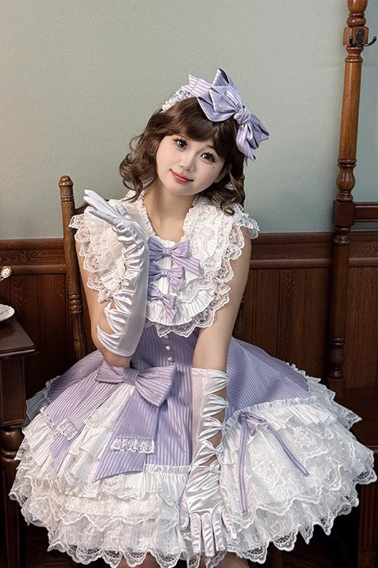 Purple [Miss Tsundere] Sleeveless Multi-Layered Ruffle Bowknot Lace Asymmetric Sweet Princess Lolita Dress - Product - 10
