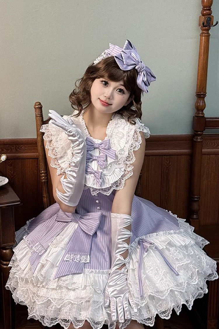 Purple [Miss Tsundere] Sleeveless Multi-Layered Ruffle Bowknot Lace Asymmetric Sweet Princess Lolita Dress - Product - 10