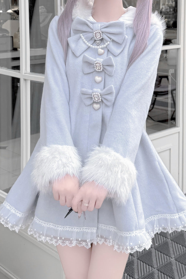 Aqua Long Sleeves Bowknot Rabbit Ears Detachable Hooded Japanese Jirai Kei Coat - Product - 6