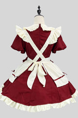 Wine/White Short Sleeves Ruffle Bowknot Lace Plus Size Sweet Maid Short Lolita Dress - Product - 2