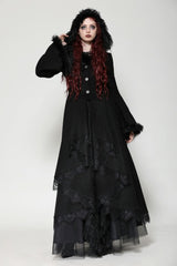 Black Long Bell Sleeves Lace Button Women's Gothic Romantic Coat with Hood - Product - 5