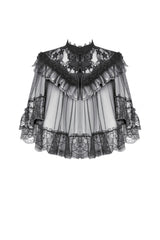 Black Sleeveless Ruffled Lace Spliced Mesh Women's Gothic Cape - Product - 3
