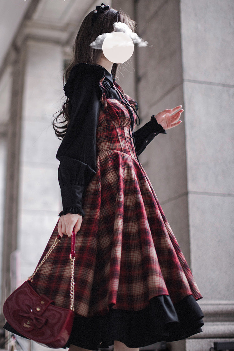 Red [Madeline] Print Ruffle Vintage Elegant Lolita Jumper Dress - Product - 6