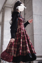 Red [Madeline] Print Ruffle Vintage Elegant Lolita Jumper Dress - Product - 6