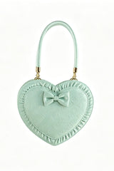 Heart‑Shaped Bow Sweet Lolita Handbag/Crossbody with Ruffled Trim 3 Colors - Green - 4