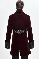 Red Court Pattern Lapel Collar Velvet Mens Gothic Coat - Product - 3