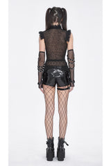 Black Sleeveless Ruffle Lace-Up Sheer Women's Gothic Blouse - Product - 4