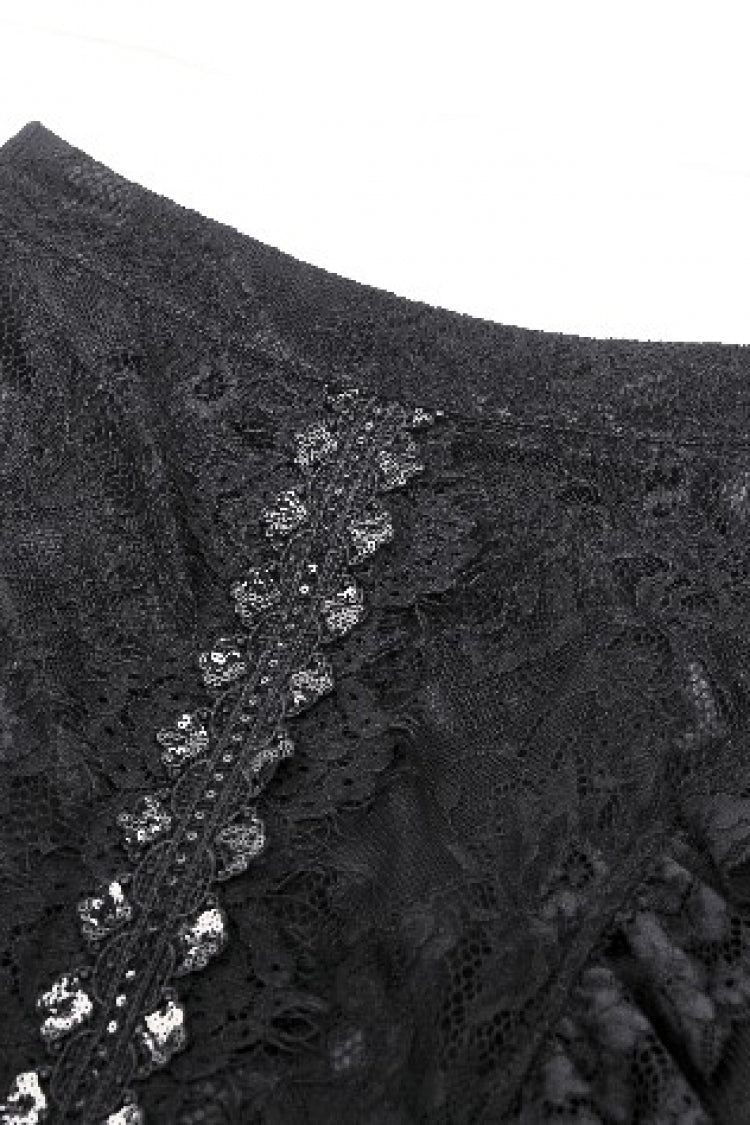 Black Lace-Up Mesh Spliced Lace Women's Gothic Fishtailed Skirt - Product - 13