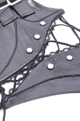 Black Lace-Up Buckled Zippered Women's Punk Shiny PU Corset - Product - 13