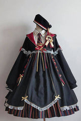 Magic Academy Witch Alchemy Long Sleeves Gothic Lolita OP Dress 4 Colors - Black - 1