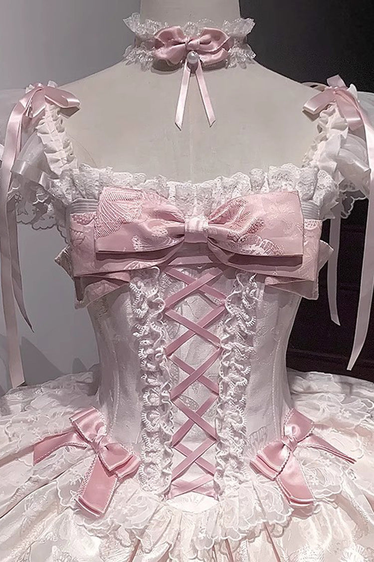 Pink [Flora Isle Butterfly] Sleeveless Ruffle Bowknot Lace Lace-Up Sweet Elegant Lolita Jsk Dress - Product - 2