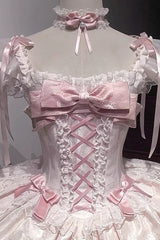 Pink [Flora Isle Butterfly] Sleeveless Ruffle Bowknot Lace Lace-Up Sweet Elegant Lolita Jsk Dress - Product - 2