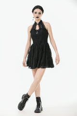 Black Off Shoulder Halterneck Sleeveless Lace Women's Gothic Short Dress - Product - 6