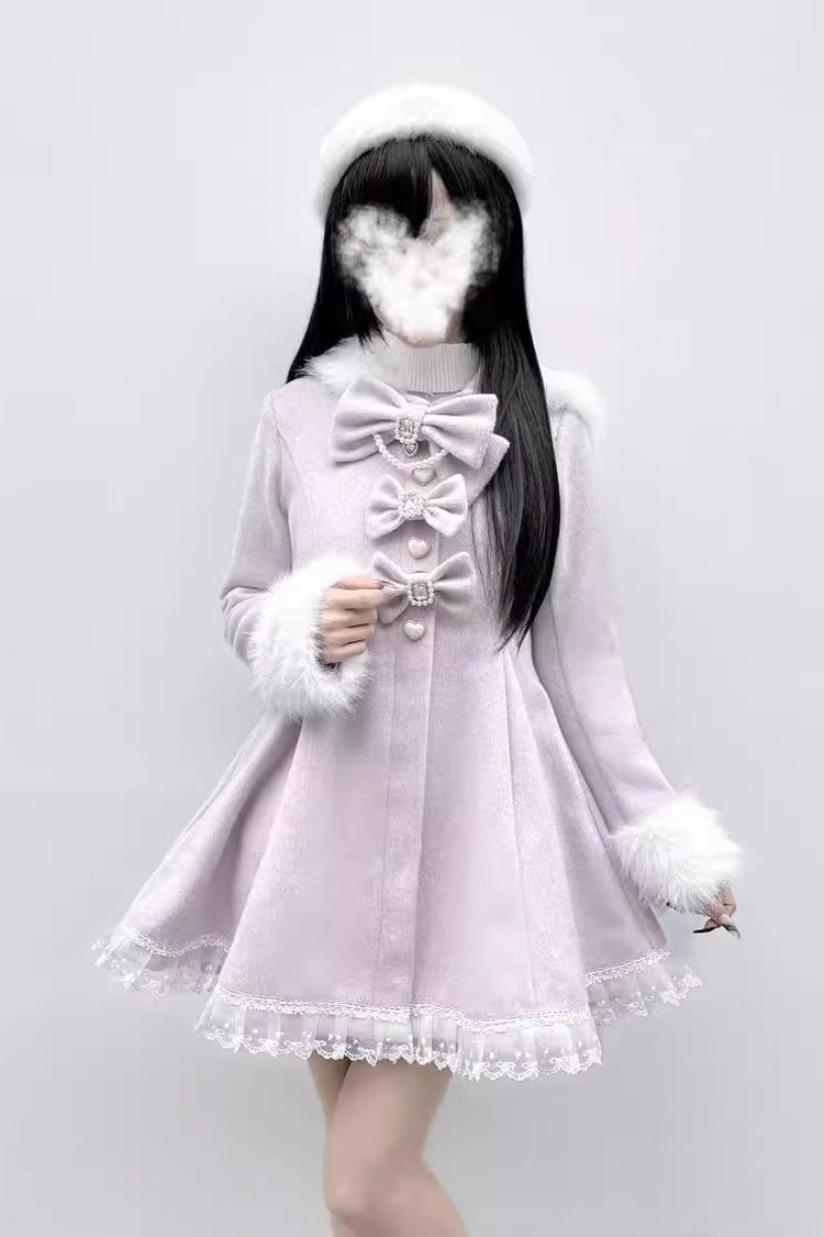 [Plush Lop-eared Rabbit] Long Sleeves Bowknot Lace Hooded Sweet Jirai Kei Coat 5 Colors - Product - 6