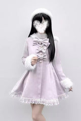 [Plush Lop-eared Rabbit] Long Sleeves Bowknot Lace Hooded Sweet Jirai Kei Coat 5 Colors - Product - 6
