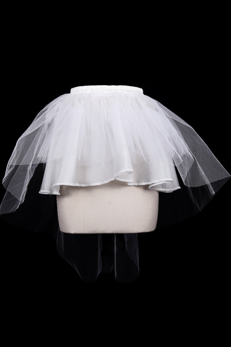 White Hard Mesh Short Front Long Back Short Women's Gothic Underskirt - White - 1