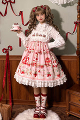 Mint Strawberry Dessert Print High Waisted Ruffle Bowknot Sweet Lolita JSK Dress 4 Colors - Product - 12
