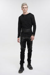 Black Lace-Up Slim Fit Asymmetric Buckled Eyelet Men's Punk Cool Decussate Belt - Product - 5