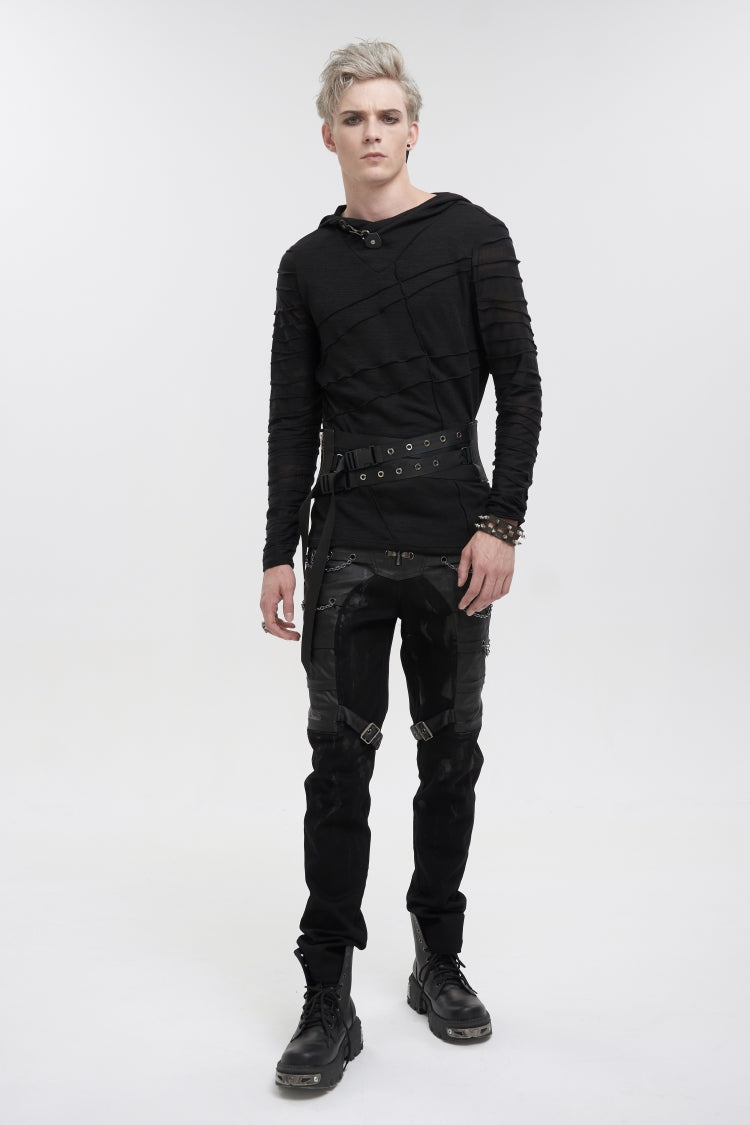 Black Lace-Up Slim Fit Asymmetric Buckled Eyelet Men's Punk Cool Decussate Belt - Product - 5