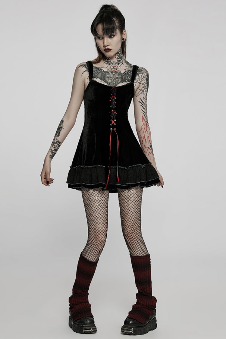 Black Long Sleeves Ruffle Stitching Lace Two Pieces Women's Gothic Dress - Product - 3