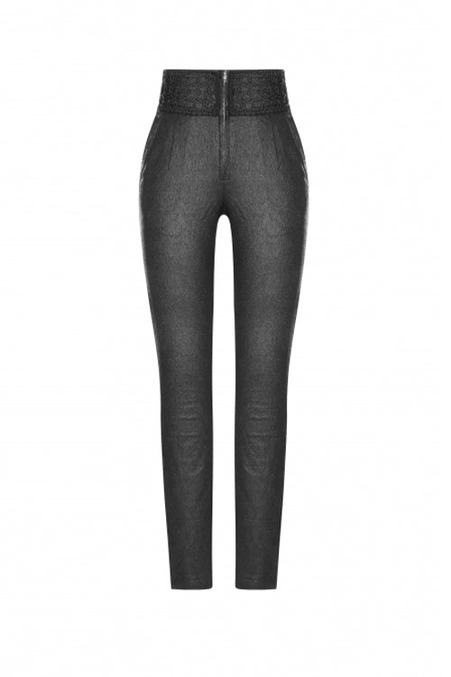 Black High Waist Flower Weaves The Ribbon Decoration Lace Up Gothic Jacquard Women's Pants - Product - 8