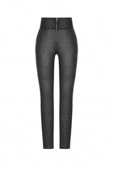 Black High Waist Flower Weaves The Ribbon Decoration Lace Up Gothic Jacquard Women's Pants - Product - 8