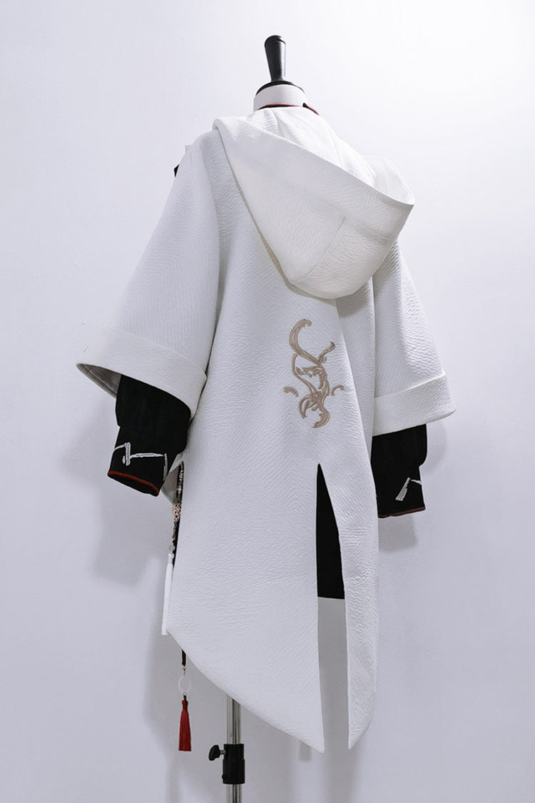 Black/White [Mountain Spirit] Long Sleeves Embroidered Hooded Classic Chinese Inspired Ouji Lolita Shorts Set - Product - 13
