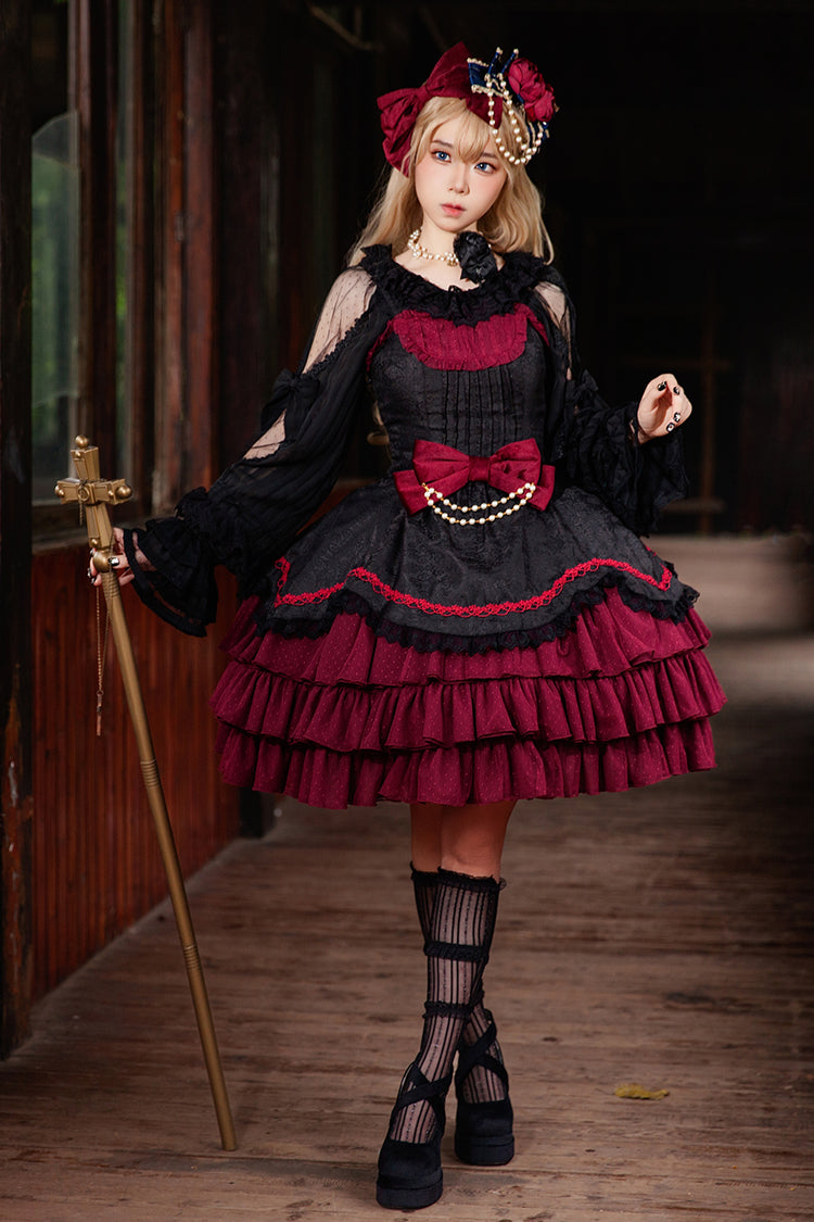 [Pearl Box] Sleeveless Triple-Layered Bowknot Lace Slim Pearl Sweet Elegant Lolita Jsk Dress 3 Colors - Product - 6