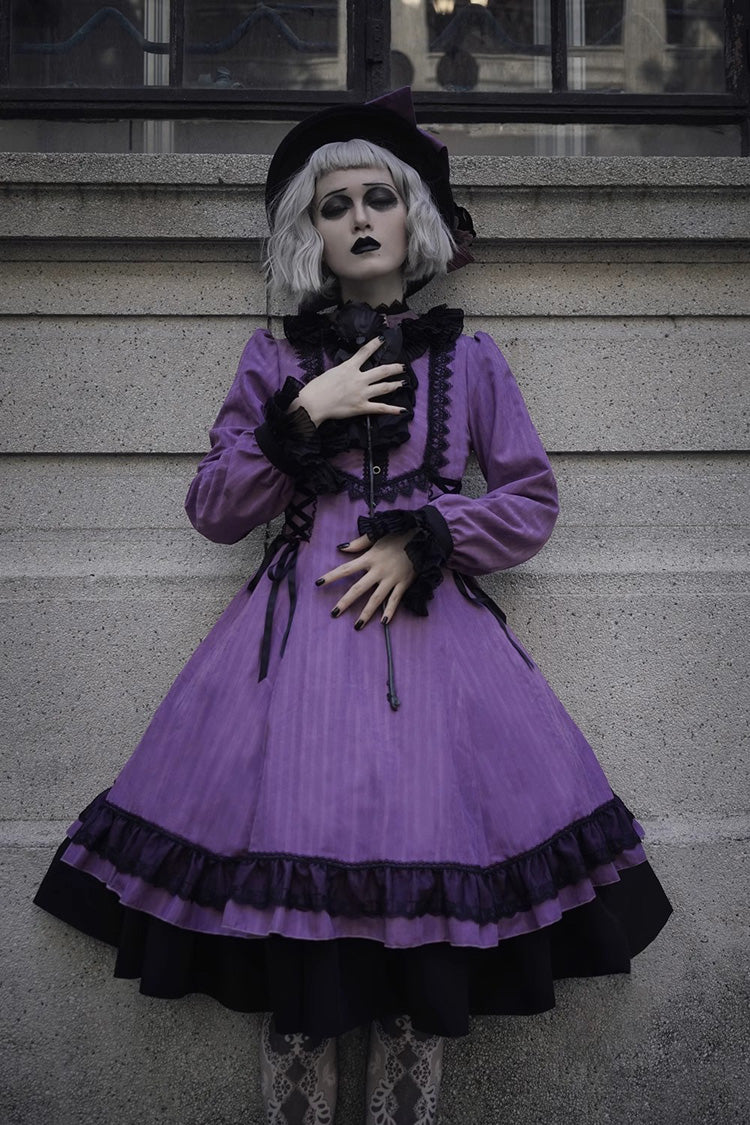 Point Manor Solid Color Stand Collar Long Sleeves Multi-layer Ruffle Gothic Lolita Dress 5 Colors - Product - 14