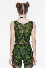 Sleeveless Print Hollow Lace Mesh Sheer Womens Steampunk Bodysuit 3 Colors - Product - 10