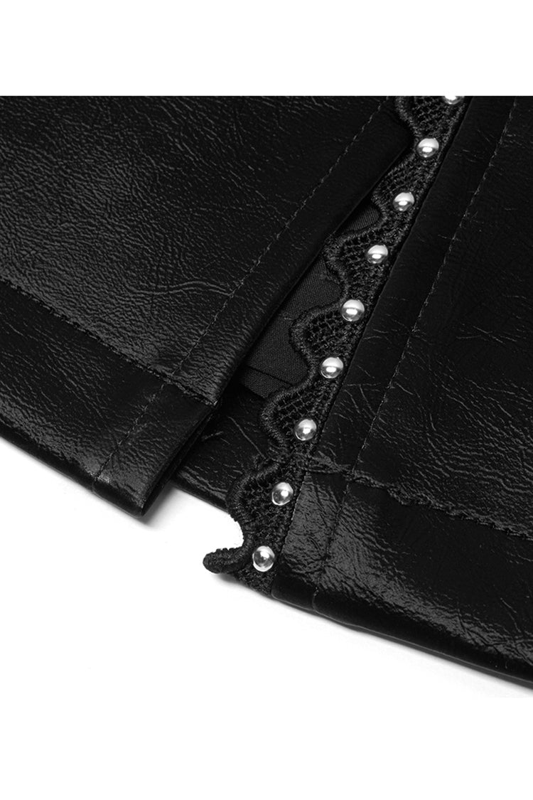 Black Rivet Lace A Version Slit Leather Women's Punk Skirt - Product - 9