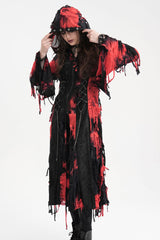 Black/Red Long Sleeves Lace Ripped Zipper Women's Punk Coat - Product - 12