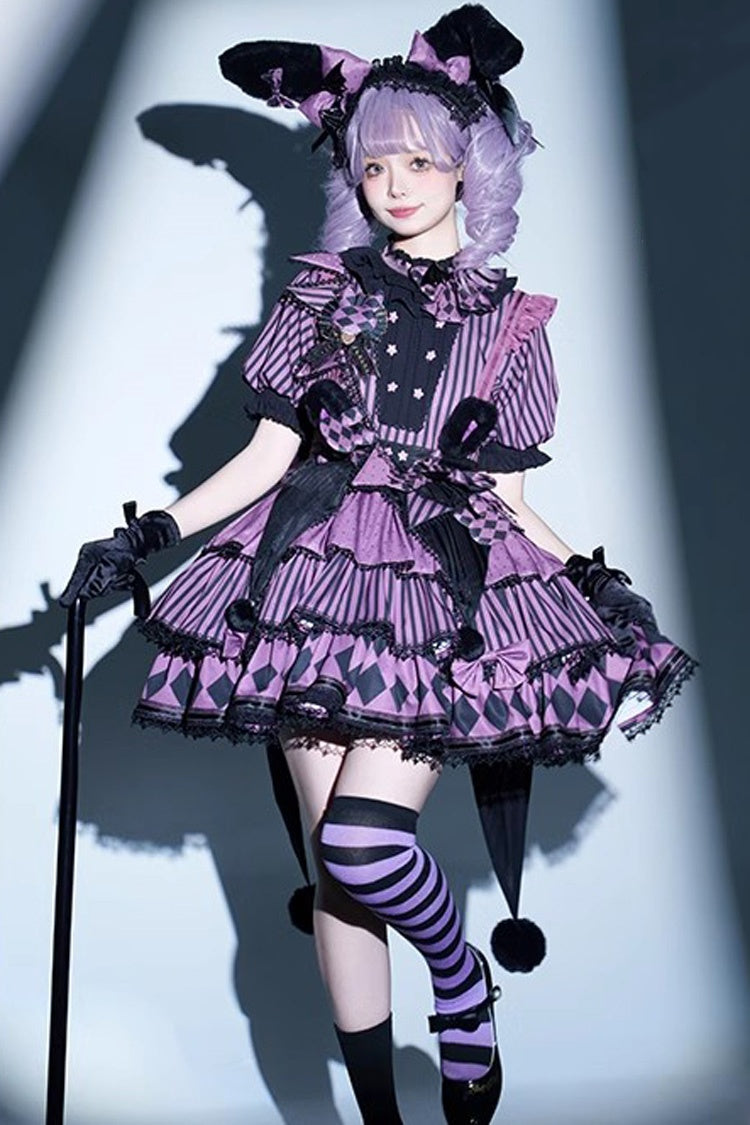 Purple Fantasy Circus Triple-Layered Print Ruffle Sweet Princess Lolita Dress - Purple - 1