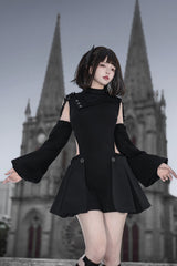 Black [Reserve Tactics] Ruffled Cut-Out Asymmetric Gothic Lolita Dress Set - Product - 7