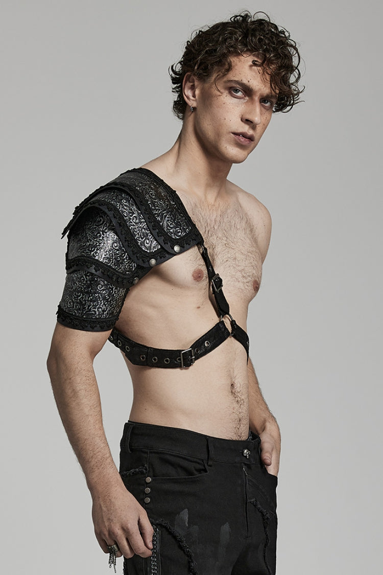 Black Print Embroidery Men's Steampunk Shoulder Harness - Product - 2