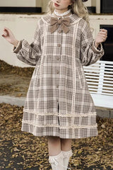Light Brown Doll Collar Long Sleeves Multi-layer Print Bowknot Sweet College Style Lolita Dress Coat - Light-Brown - 1