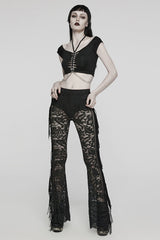 Lace Sheer Mesh Tassels Women's Gothic Flared Pants 2 Colors - Product - 4