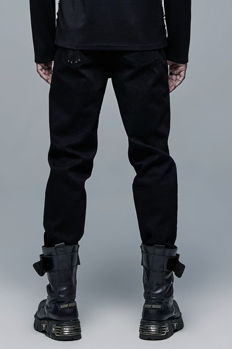 Black Cross Decoration Ripped Men's Steampunk Pants - Product - 3
