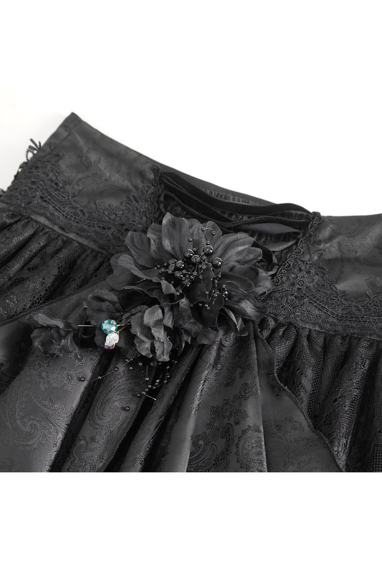 Black Ruffle Lace Drawstring Women's Gothic Skirt - Product - 8
