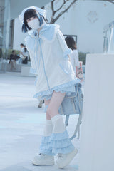 White/Blue [Heart Signal] Short Sleeves Plaid Print Jirai Kei Coat - Product - 3