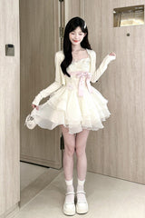 Ivory [Radiant Heiress] Sleeveless Multi-Layered Ruffled Embroidered Bow Pearl Detail Sweet Lolita Jsk Dress - Product - 6