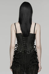Black Sleeveless Rose Jacquard Lace-Up Women's Gothic Overbust Corset - Product - 3