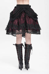 Black/Red Multi-Layered Ruffle Buckle Straps Women's Gothic Skirt - Product - 3