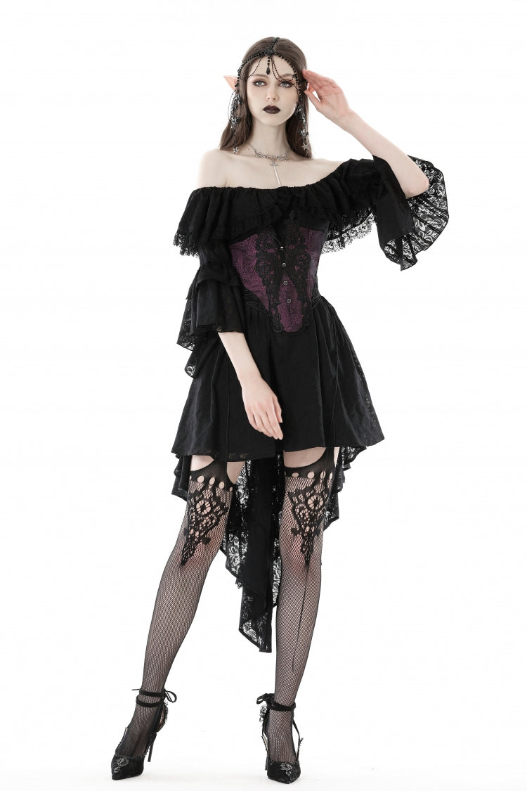 Purple Butterfly Embroidered Lace Women's Luxurious Royal Underbust Corset - Product - 7