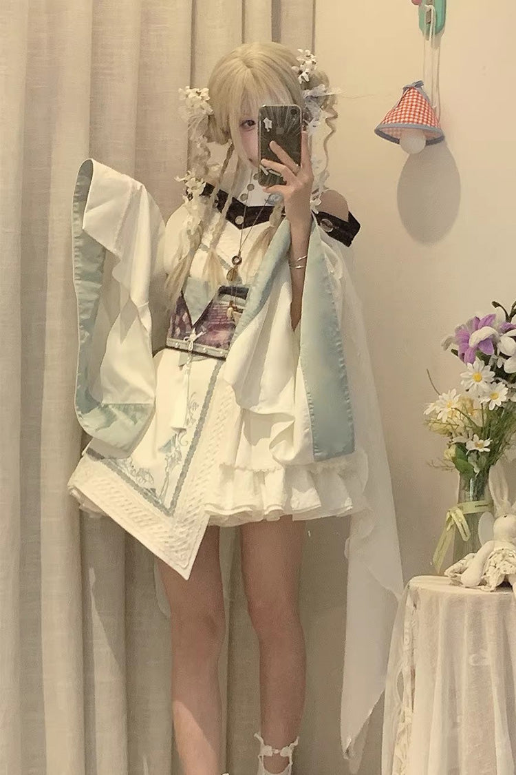 White [Dragon’s Breath Valley] Long Sleeves Ruffled Embroidered Asymmetric Chinese Style Gothic Lolita Dress - Product - 2