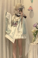 White [Dragon’s Breath Valley] Long Sleeves Ruffled Embroidered Asymmetric Chinese Style Gothic Lolita Dress - Product - 2